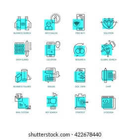 Set of 16 thin line vector business icons, business management, strategy, career progress and business process. Mono line pictograms and infographics design elements