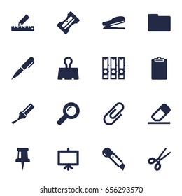 Set Of 16 Tools Icons Set.Collection Of Binder, Ink, Rubber And Other Elements.