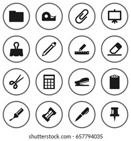 Set Of 16 Tools Icons Set.Collection Of Clippers, Clip, Paper  Clamp And Other Elements.