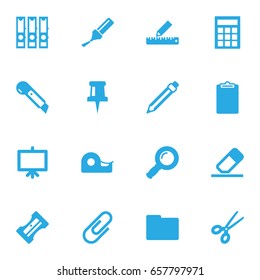 Set Of 16 Tools Icons Set.Collection Of Calculate, Whiteboard, Pushpin And Other Elements.