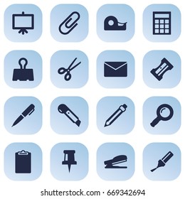 Set Of 16 Tools Icons Set.Collection Of Highlighter, Clip, Mail And Other Elements.