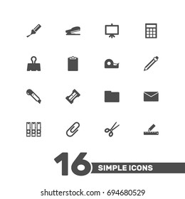Set Of 16 Tools Icons Set.Collection Of Puncher, Calculate, Clippers And Other Elements.