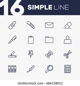 Set Of 16 Tools Outline Icons Set.Collection Of Pushpin, File Folder, Portfolio And Other Elements.