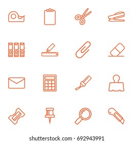 Set Of 16 Tools Outline Icons Set.Collection Of Marker, Pencil, Sharpener And Other Elements.