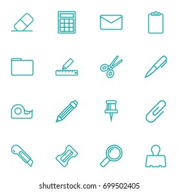 Set Of 16 Tools Outline Icons Set.Collection Of Drawing, Mail, Cutter And Other Elements.