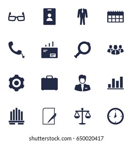Set Of 16 Trade Icons Set.Collection Of Balance, Id Card, Time And Other Elements.