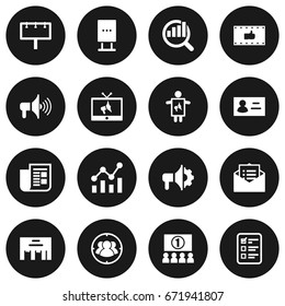 Set Of 16 Trade Icons Set.Collection Of Bullhorn, Auditorium, Statistics And Other Elements.