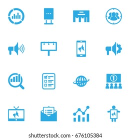 Set Of 16 Trade Icons Set.Collection Of Market, Billboard, Placard And Other Elements.