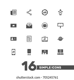 Set Of 16 Trade Icons Set.Collection Of Ads, World, Id And Other Elements.