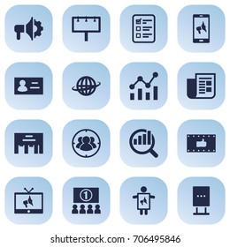 Set Of 16 Trade Icons Set.Collection Of Application, Market, Placard And Other Elements.