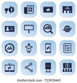 Set Of 16 Trade Icons Set.Collection Of Market, World, Monitoring And Other Elements.