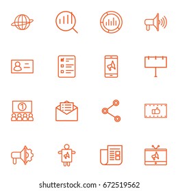 Set Of 16 Trade Outline Icons Set.Collection Of Client Brief, Mobile Marketing, Worker And Other Elements.