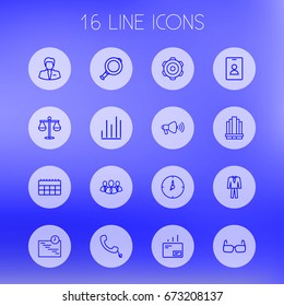 Set Of 16 Trade Outline Icons Set.Collection Of Badge, Handset, Businessman Elements.