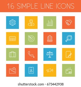 Set Of 16 Trade Outline Icons Set.Collection Of Mail, Portfolio, Schedule And Other Elements.