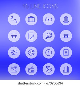 Set Of 16 Trade Outline Icons Set.Collection Of Chart, Portfolio, Gear And Other Elements.
