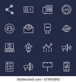 Set Of 16 Trade Outline Icons Set.Collection Of Target, Newspaper, Promotion And Other Elements.