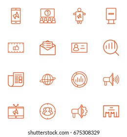 Set Of 16 Trade Outline Icons Set.Collection Of Brand Awareness, Direct Message, Worker Elements.