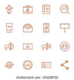 Set Of 16 Trade Outline Icons Set.Collection Of Email Promotion, Market, Advertising Agency And Other Elements.