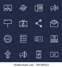 Set Of 16 Trade Outline Icons Set.Collection Of Client Brief, Ad Banner, Worker And Other Elements.