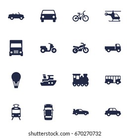 Set Of 16 Traffic Icons Set.Collection Of Truck, Airship, Lorry And Other Elements.