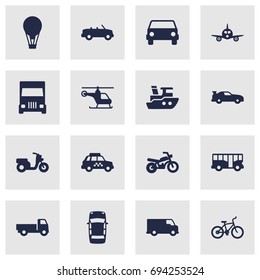 Set Of 16 Traffic Icons Set.Collection Of Scooter, Panorama, Car And Other Elements.