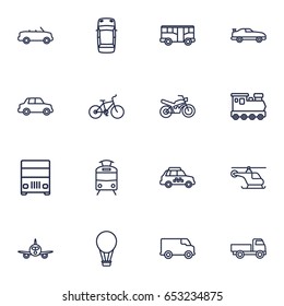 Set Of 16 Traffic Outline Icons Set.Collection Of Bike, Coupe, Taxi And Other Elements.