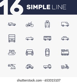 Set Of 16 Traffic Outline Icons Set.Collection Of Helicopter, Lorry, Cabriolet And Other Elements.