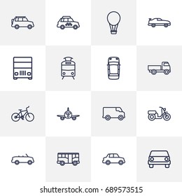 Set Of 16 Traffic Outline Icons Set.Collection Of Moped, Suv, Lorry And Other Elements.