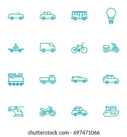 Set Of 16 Traffic Outline Icons Set.Collection Of Van, Car, Truck And Other Elements.