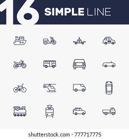 Set Of 16 Traffic Outline Icons Set.Collection Of Tram, Train, Suv And Other Elements.
