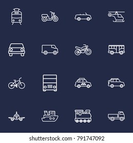 Set Of 16 Traffic Outline Icons Set.Collection Of Truck, Taxi, Helicopter And Other Elements.