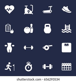 Set Of 16 Training Icons Set.Collection Of Body Balance, Running, Blower And Other Elements.