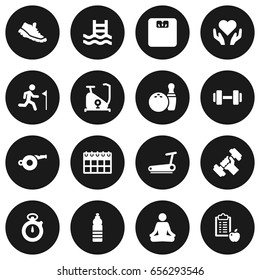 Set Of 16 Training Icons Set.Collection Of Bodybuilding, Date, Training Bicycle And Other Elements.