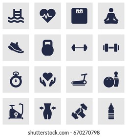 Set Of 16 Training Icons Set.Collection Of Drink, Timer, Body Balance And Other Elements.