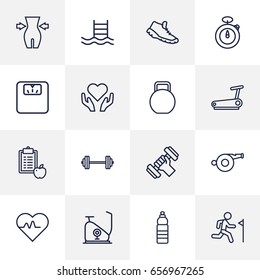 Set Of 16 Training Outline Icons Set.Collection Of Diet, Workout, Training And Other Elements.