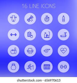 Set Of 16 Training Outline Icons Set.Collection Of Diet, Pulse, Kettlebells And Other Elements.