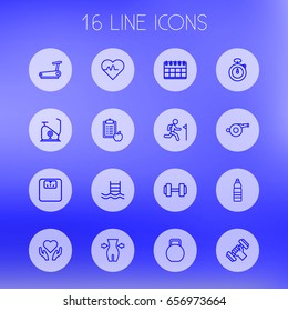 Set Of 16 Training Outline Icons Set.Collection Of Diet, Workout, Pulse And Other Elements.
