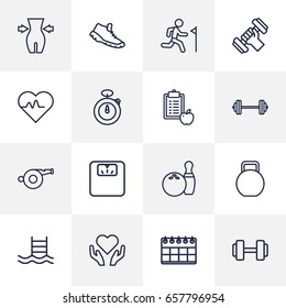 Set Of 16 Training Outline Icons Set.Collection Of Pool, Bowling, Diet And Other Elements.
