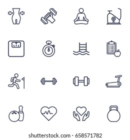 Set Of 16 Training Outline Icons Set.Collection Of Running Track, Pool, Health Care And Other Elements.