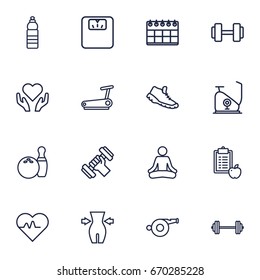 Set Of 16 Training Outline Icons Set.Collection Of Workout, Health Care, Bowling And Other Elements.