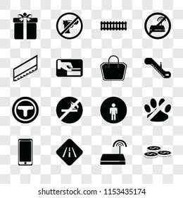 Set Of 16 transparent icons such as Coins, Wifi, Road, Smarthphone, No pets, Gift, Stairs, Junction, Tote bag, transparency icon pack, pixel perfect