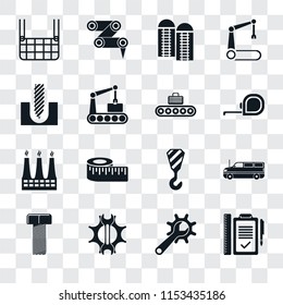 Set Of 16 Transparent Icons Such As Plan, Maintenance, Settings, Bolt, Cargo Truck, Elevator, Drill, Factory, Conveyor, Transparency Icon Pack, Pixel Perfect