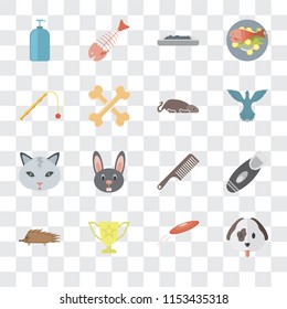 Set Of 16 transparent icons such as Dog, Frisbee, Trophy, Hedgehog, Razor, Shampoo, Toy, Cat, Mouse, transparency icon pack, pixel perfect