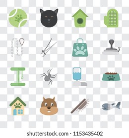 Set Of 16 transparent icons such as Fish, Brush, Hamster, Pet shop, Bowl, Ball, Leash, Platform, Shopping bag, transparency icon pack, pixel perfect