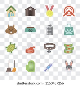Set Of 16 transparent icons such as Rabbit, Syringe, Glove, Dustpan, Canned food, Pet shop, Hamster, Turtle, Cage, transparency icon pack, pixel perfect