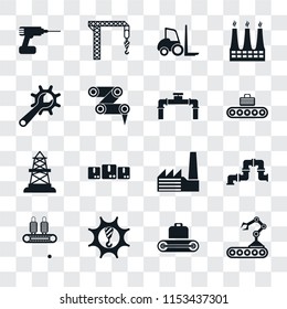 Set Of 16 transparent icons such as Conveyor, Machinery, Pipe, Drill, Maintenance, Oilfield, transparency icon pack, pixel perfect