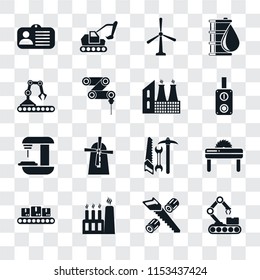 Set Of 16 transparent icons such as Conveyor, Wood cutting, Factory, Saw, Id card, Machine, transparency icon pack, pixel perfect