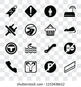 Set Of 16 transparent icons such as Stairs, No parking, Junction, Telephone, drugs, Discount, plug, Shopping basket, transparency icon pack, pixel perfect