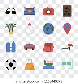 Set Of 16 transparent icons such as Snorkel, Ship, Bag, Ball, Sunbed, Sunglasses, Palm tree, Oxygen, Travel, transparency icon pack, pixel perfect