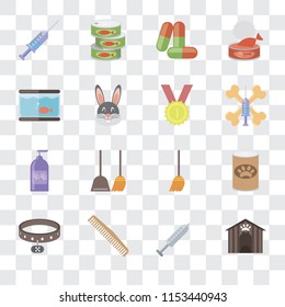 Set Of 16 transparent icons such as Kennel, Injection, Comb, Collar, Pet food, Syringe, Aquarium, Shampoo, Winner, transparency icon pack, pixel perfect